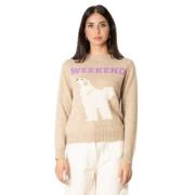 Max Mara Weekend Mönstrad Stickad Tröja - Hunddesign Beige, Dam