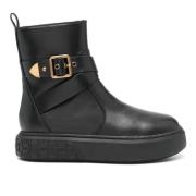 Pinko Svart Läder Mid-Top Sneaker Black, Dam