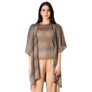 D.Exterior Lurex Poncho med Sidslitsar Brown, Dam