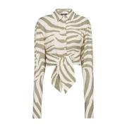 Balmain Zebra Print Mao Krage Skjorta Beige, Dam