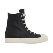 Rick Owens Svarta Lädersneakers Black, Herr