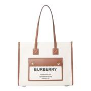 Burberry Kanvas Axelväska med Läderdetaljer Beige, Dam