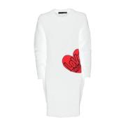 Love Moschino Elegant vit stickad klänning med hjärtmönster White, Dam