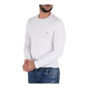 Emporio Armani Stretch Logo Broderad T-shirt - Vit White, Herr