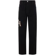 Amiri Staggered Logo Straight Jeans Black, Herr