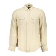 Gant Beige Skjorta Långärmad Italiensk Krage Beige, Herr