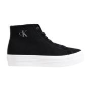 Calvin Klein Jeans Svarta Lädersneakers med Gummisula Black, Dam