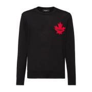 Dsquared2 Svart Stickad Maple Leaf Sweater Black, Herr