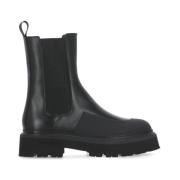 Woolrich Svarta Läder Chelsea Boots med Elastiska Insatser Black, Dam