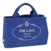 Prada Vintage Pre-owned Canvas handvskor Blue, Dam