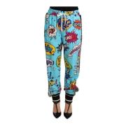 Dolce & Gabbana Stickade Joggingbyxor med Cartoon-Print Blue, Dam