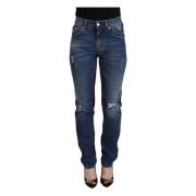 Dolce & Gabbana Rutig Bakficka Jeans Blue, Dam