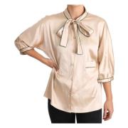 Dolce & Gabbana Elegant Beige Silkeblandad Blus Top Beige, Dam