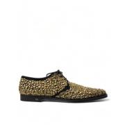 Dolce & Gabbana Elegant Guld Svart Mocka Derby Skor Yellow, Herr