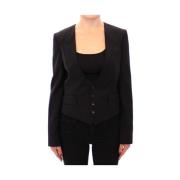 Dolce & Gabbana Svart silkeblandad blazer med ryggscarf Black, Dam