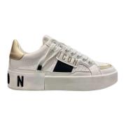 Icon Denim Vit och Guld Sneaker med Logotyp Bokstäver White, Dam