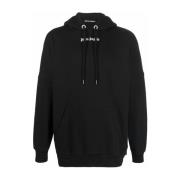 Palm Angels Logo-print Hoodie i Svart och Vit Black, Herr