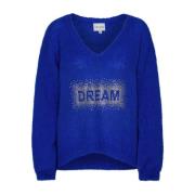 American Dreams Kristall Dröm V-ringad Pullover Blå Blue, Dam