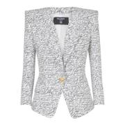 Balmain 1-knapp jacka med 'Love Letter'-tryck White, Dam