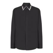 Balmain Poplin skjorta med broderad 'Kärleksbrev' krage Black, Herr