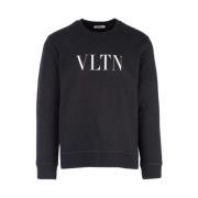 Valentino Svart bomullssweatshirt med rund hals Black, Herr