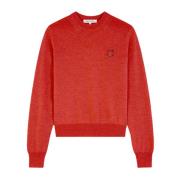 Maison Kitsuné Foxy Patch Wool Melange Sweater Red, Dam