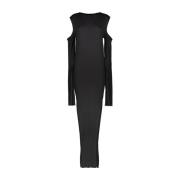 Rick Owens Maxi Stickad Klänning med Cape-ärmar Black, Dam