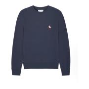 Maison Kitsuné Fox Head Patch Bomullsweatshirt Blue, Herr