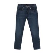 7 For All Mankind Slim Cut Indigo Blue Denim Jeans Blue, Herr