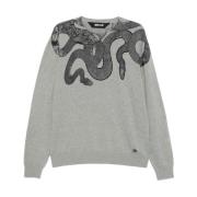 Just Cavalli Ormtryck Grå Stickad T-shirt Gray, Herr