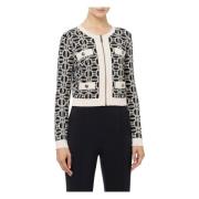 Elisabetta Franchi Logo Jacquard Cropped Cardigan med Dragkedja Black,...