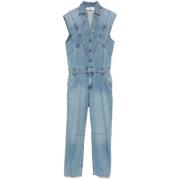 Ba&Sh Denim Jumpsuit med Panel Design Blue, Dam