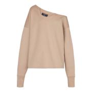 Balmain Asymmetrisk jersey off-the-shoulder sweatshirt Beige, Dam