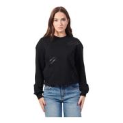 Armani Exchange Svart Crewneck Tröja Kort Skuren Logo Black, Dam