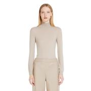 Max Mara Beige Jersey Hög Hals Ribbstickad Tröja Gray, Dam