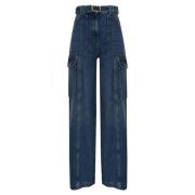 Twinset Högmidjade Denimbyxor Bred Passform Blue, Dam