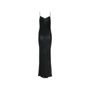 Saint Laurent Elegant Svart Satin Långklänning Black, Dam