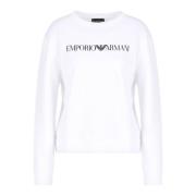 Emporio Armani Vit Organisk Jersey Sweatshirt med Blått Logotyp White,...