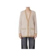 Elisabetta Franchi Paljett Cardigan med Strukturerade Axlar Brown, Dam