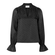 Neo Noir Elegant Bedazzled V-Ringad Blus Black, Dam