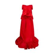 Loveshackfancy Dramatisk Taffeta Kjol med Tåg Red, Dam