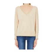 Liu Jo Ivory V-Neck Sweater Beige, Dam