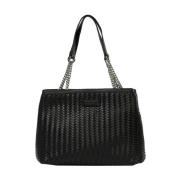 Cult Svart vävd Shopper-väska med kedjehandtag Black, Dam