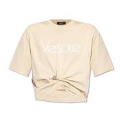 Versace T-shirt med dekorativ säkerhetsnål Beige, Dam