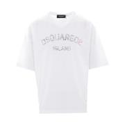 Dsquared2 Vit Jersey Bomull Logotyp Tryck T-shirt White, Herr