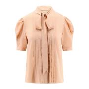 Chloé Silk Lavallière Crepe de Chine Skjorta Pink, Dam