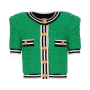 Balmain Monogramstickad kofta Green, Dam