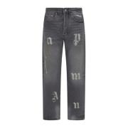 Palm Angels Svarta Jeans med BW Logo Patch Black, Herr