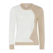 Skovhuus Beige O-Neck Pullover med Kontrast Blus Beige, Dam