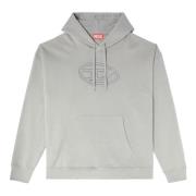 Diesel Grå hoodie med Oval D-logotyp Gray, Herr